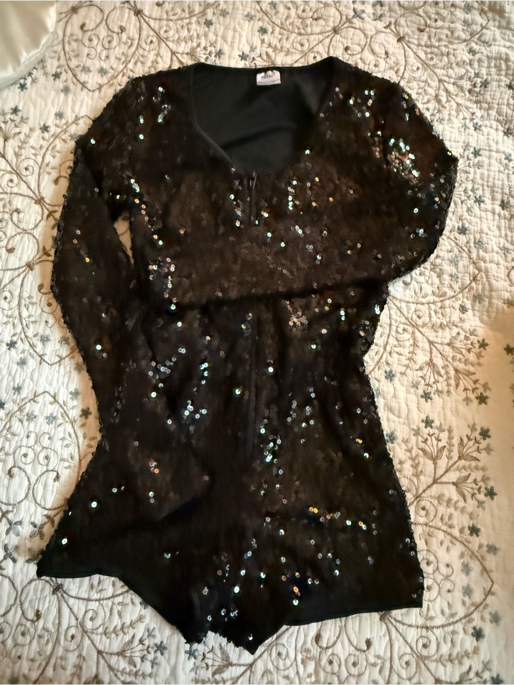 Spirit Black Sequin Long-Sleeve V-Neck Bodysuit